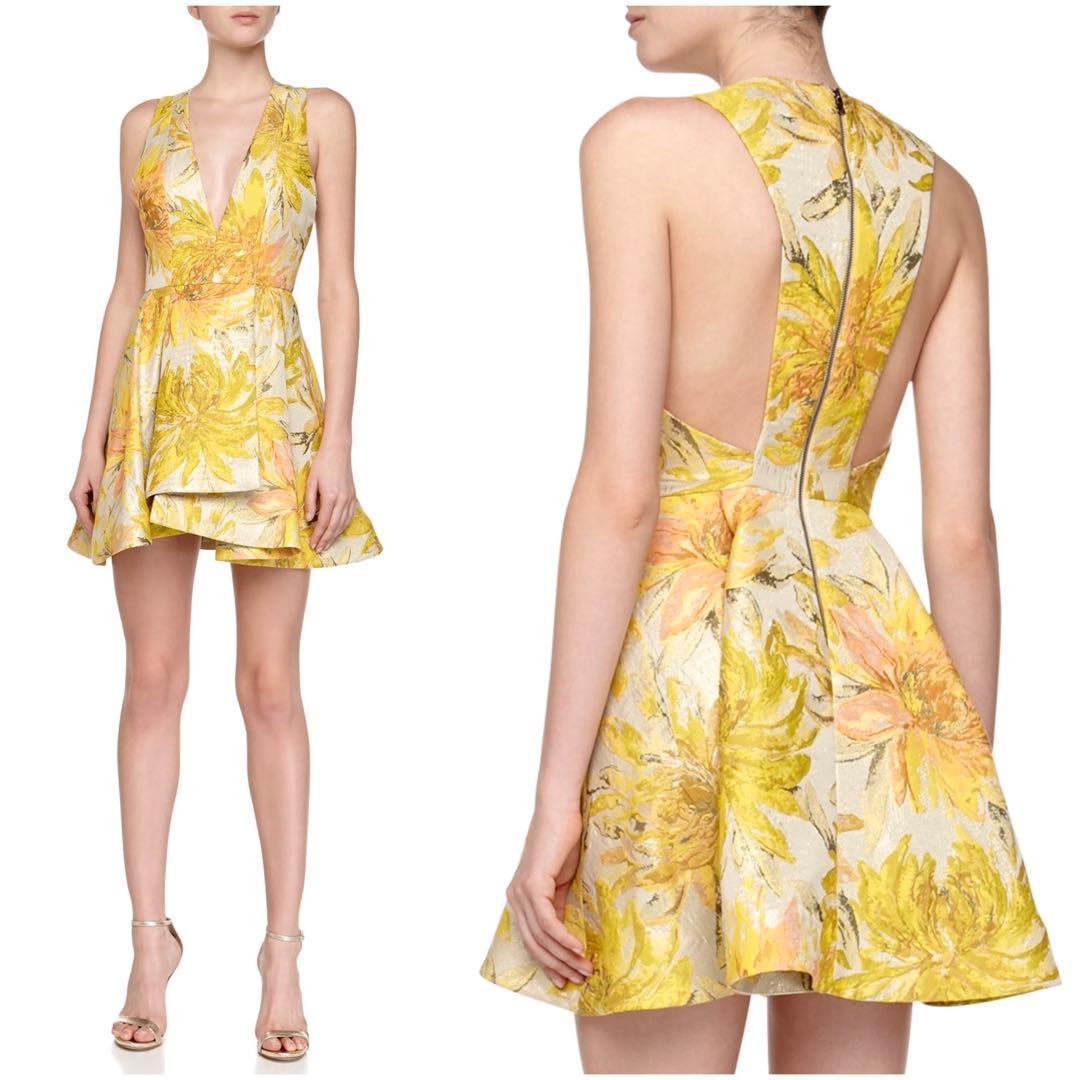 新品alice+olivia フローラルジャカード×ボックスプリーツ ワンピース