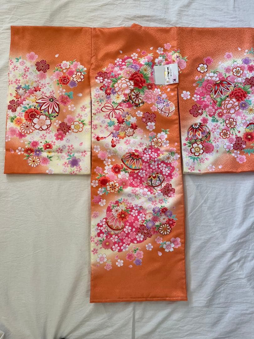 のしめ　オレンジ 花柄 お宮参り 着物
