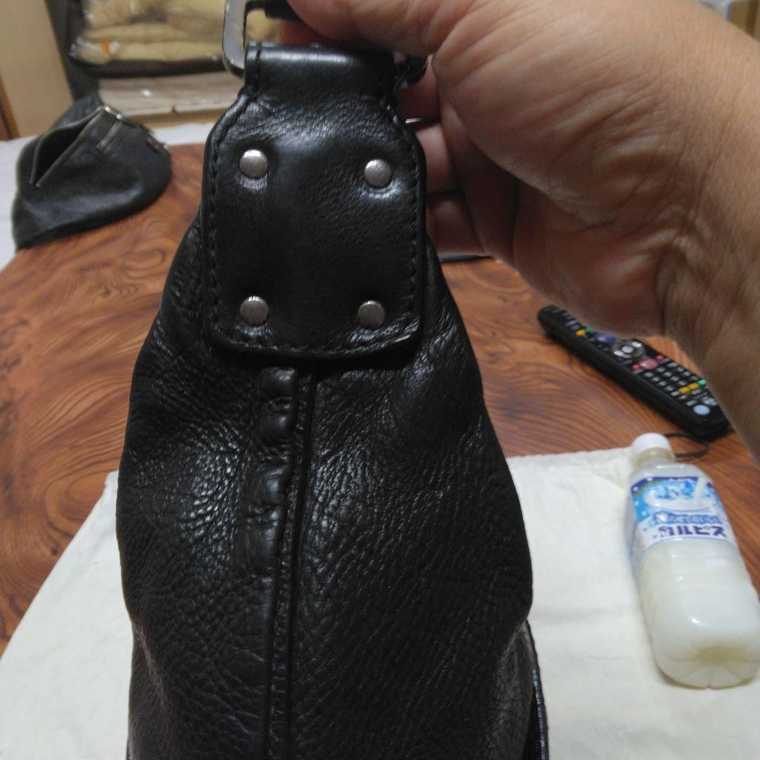 hideBALLY 黒 レザー ドラムバッグ