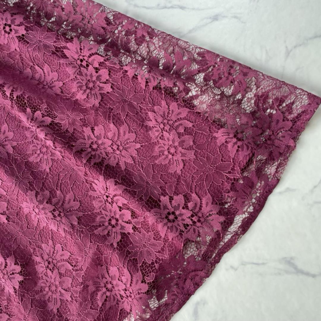 エメ AIMER プチハイネック袖付き花柄レースフィット＆フレアドレス Lサイズ