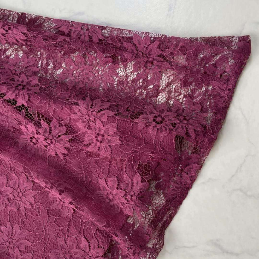 エメ AIMER プチハイネック袖付き花柄レースフィット＆フレアドレス Lサイズ