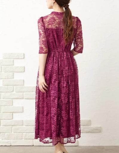 エメ AIMER プチハイネック袖付き花柄レースフィット＆フレアドレス Lサイズ