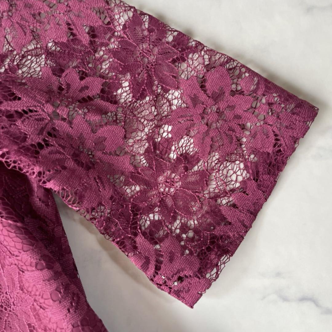 エメ AIMER プチハイネック袖付き花柄レースフィット＆フレアドレス Lサイズ