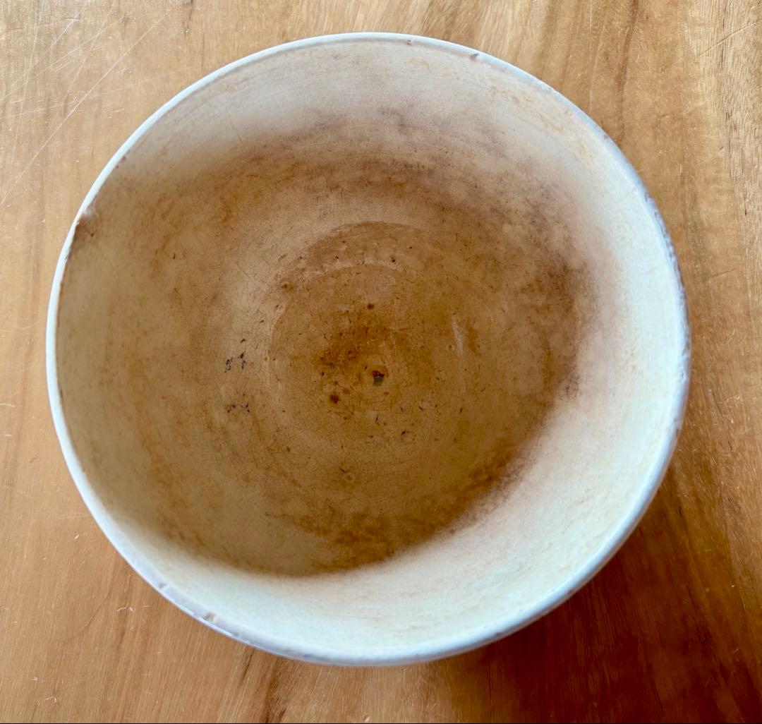 フランスアンティーク ゼラニウム柄のカフェオレボウル 口径15.4cm 飴色