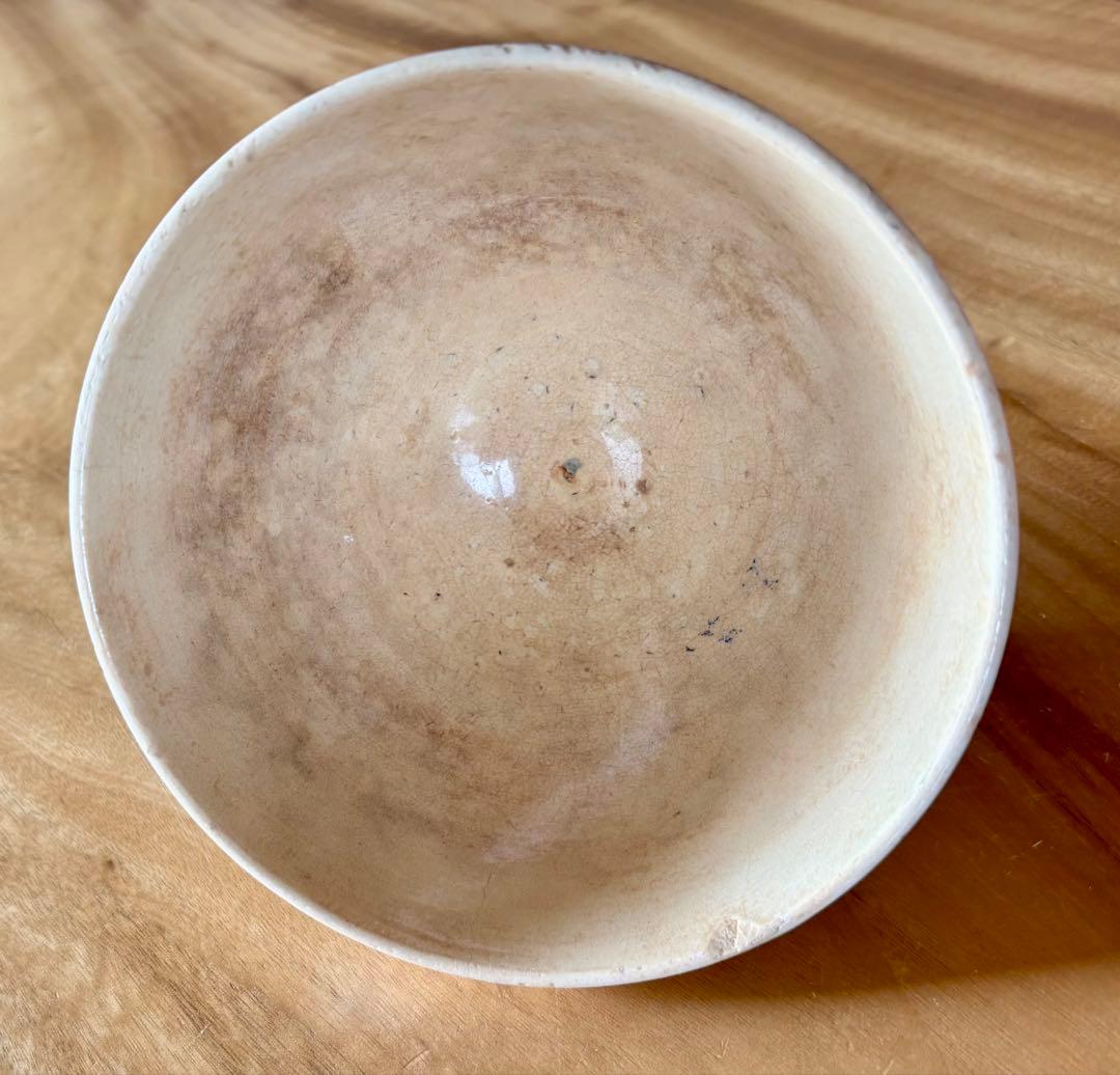 フランスアンティーク ゼラニウム柄のカフェオレボウル 口径15.4cm 飴色