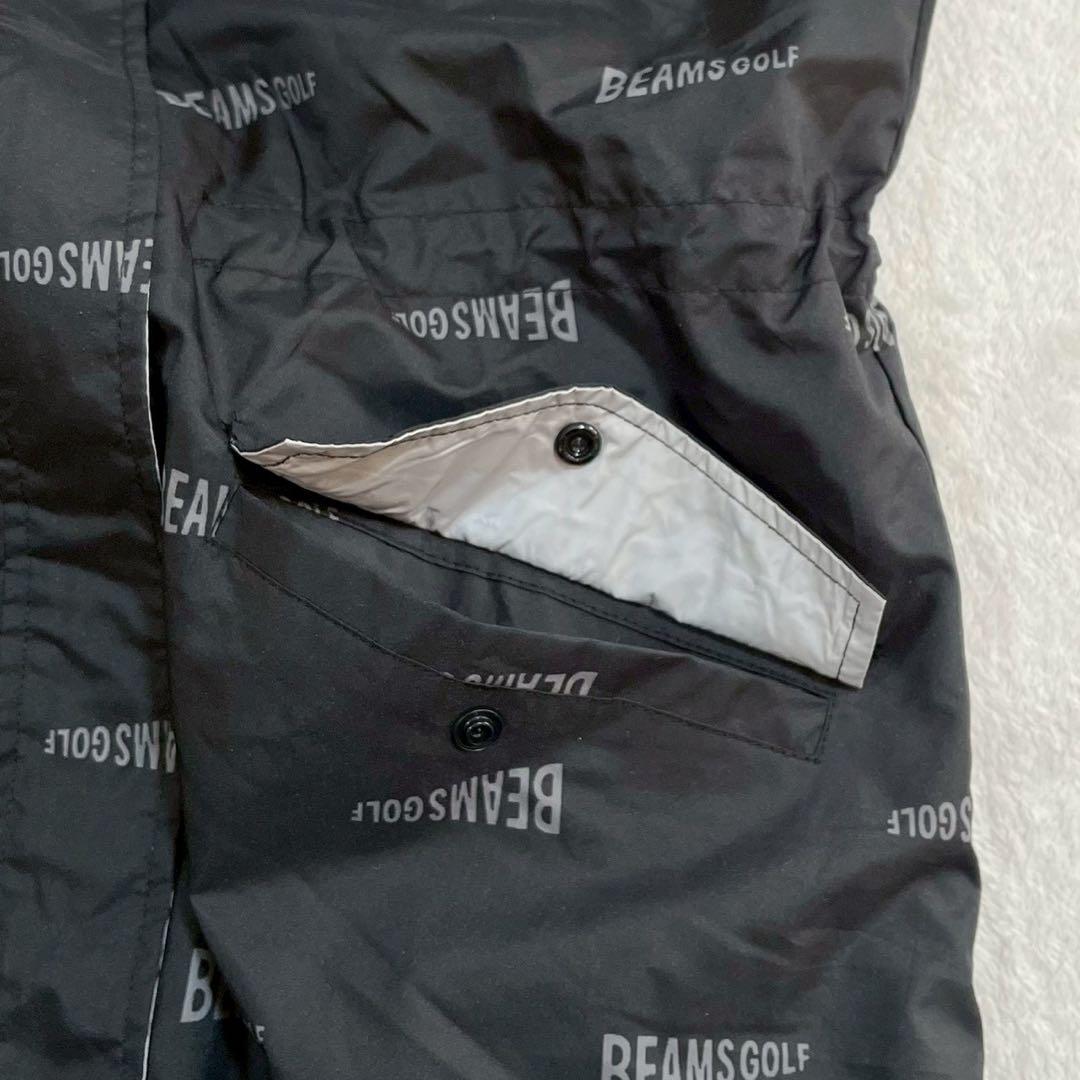 極美品　ビームスゴルフ　2WAY レインコート 2　ロゴ　総柄　ブラック　フード