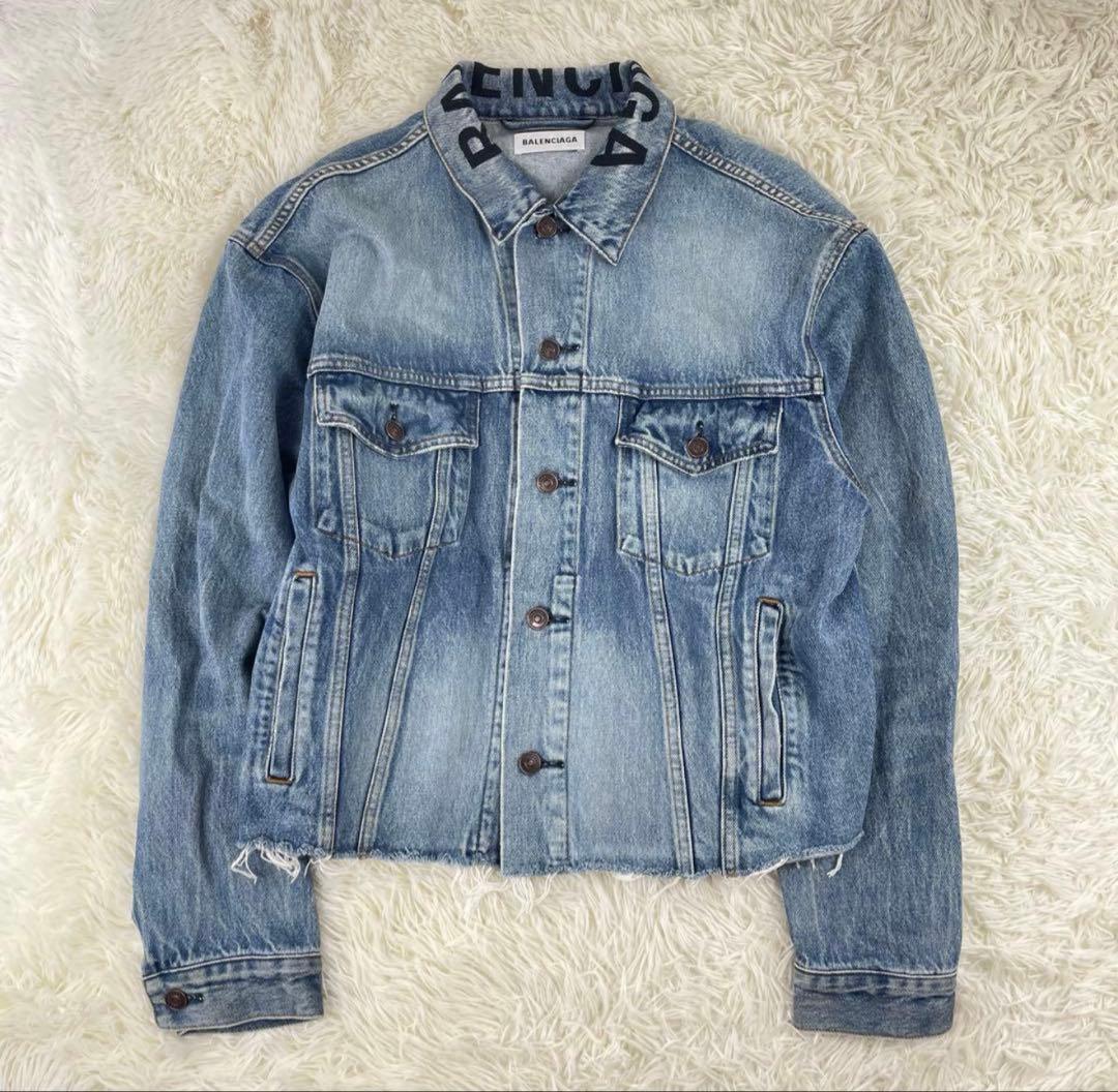 【美品】バレンシアガ ネックロゴ オーバーサイズ デニムジャケット 34