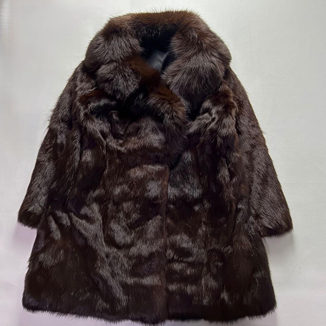 高級毛皮コート リアルファーコート ウィーゼル×フォックスファーセミロングコート
