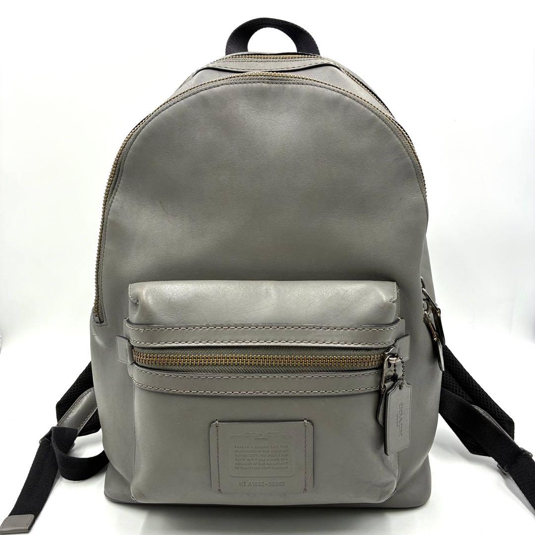 極美品 コーチ アカデミー リュック A4収納 大容量 オールレザー グレー