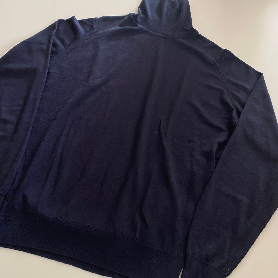 極美品 john smedley タートルネック 30ゲージ L ネイビー