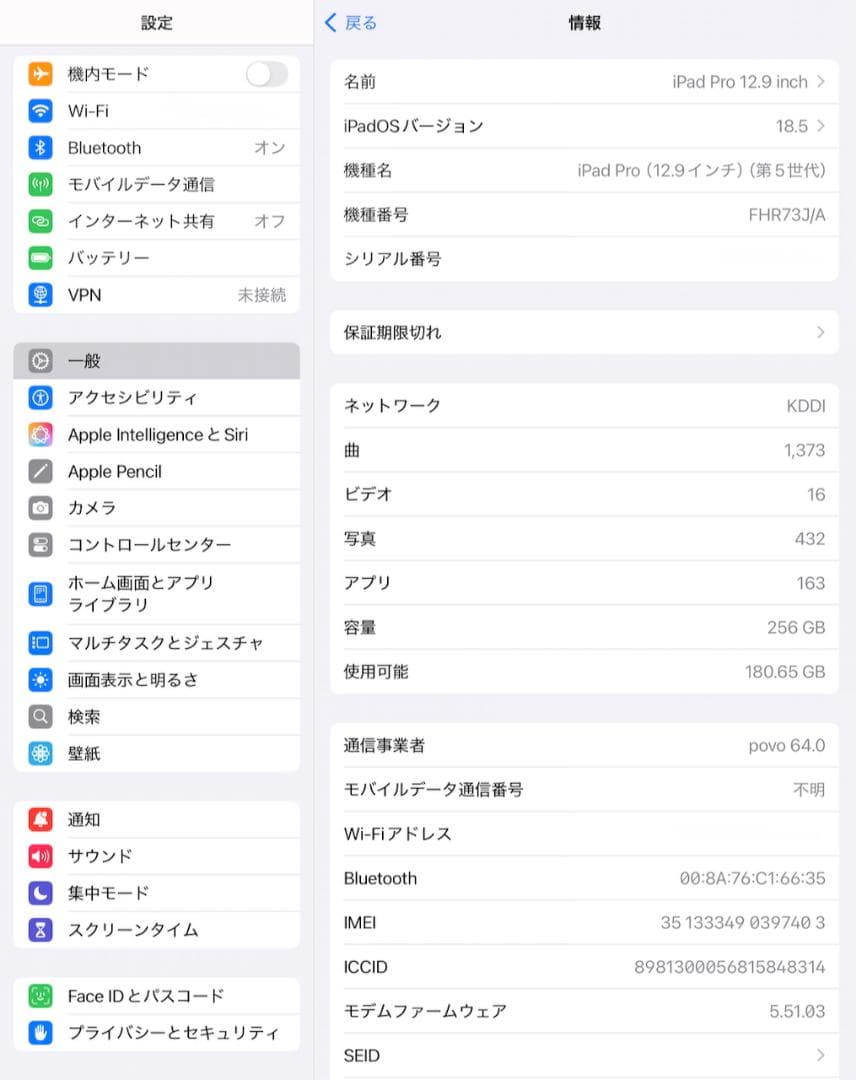 新品同様 iPad Pro 12.9インチ 第5世代Cellular 256GB