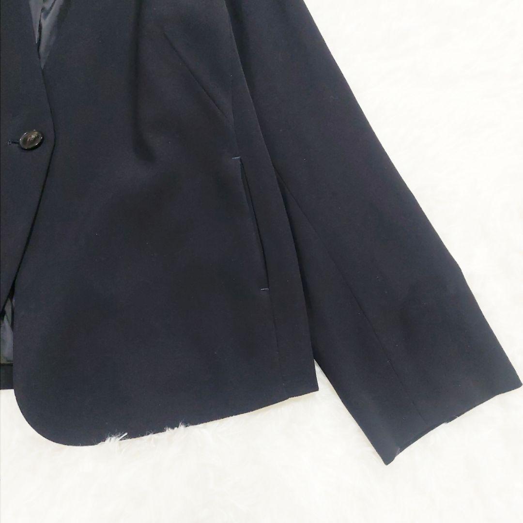 美品 自由区 大きいサイズ 44 洗える ストレッチ ノーカラー セットアップ