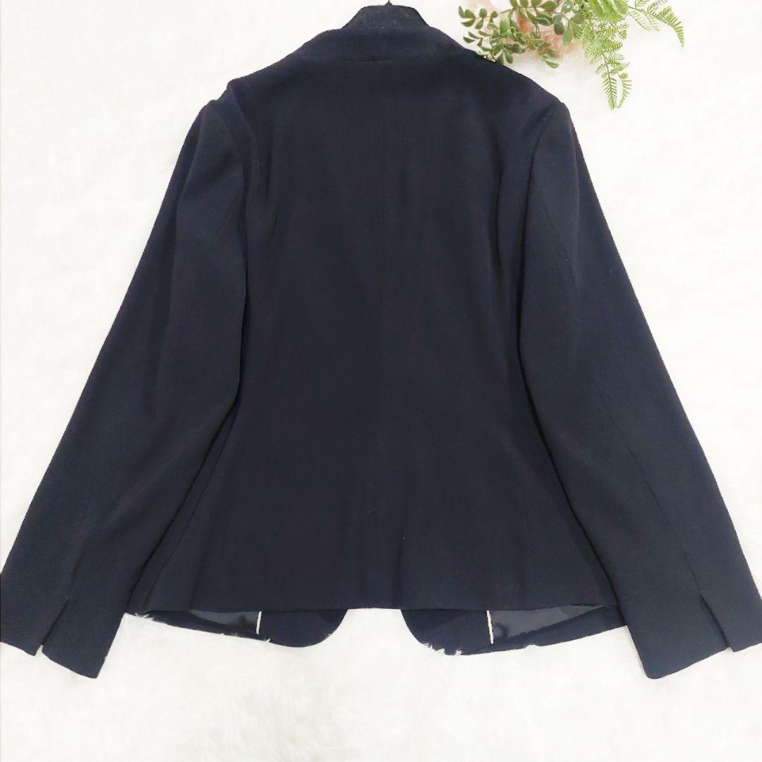 美品 自由区 大きいサイズ 44 洗える ストレッチ ノーカラー セットアップ