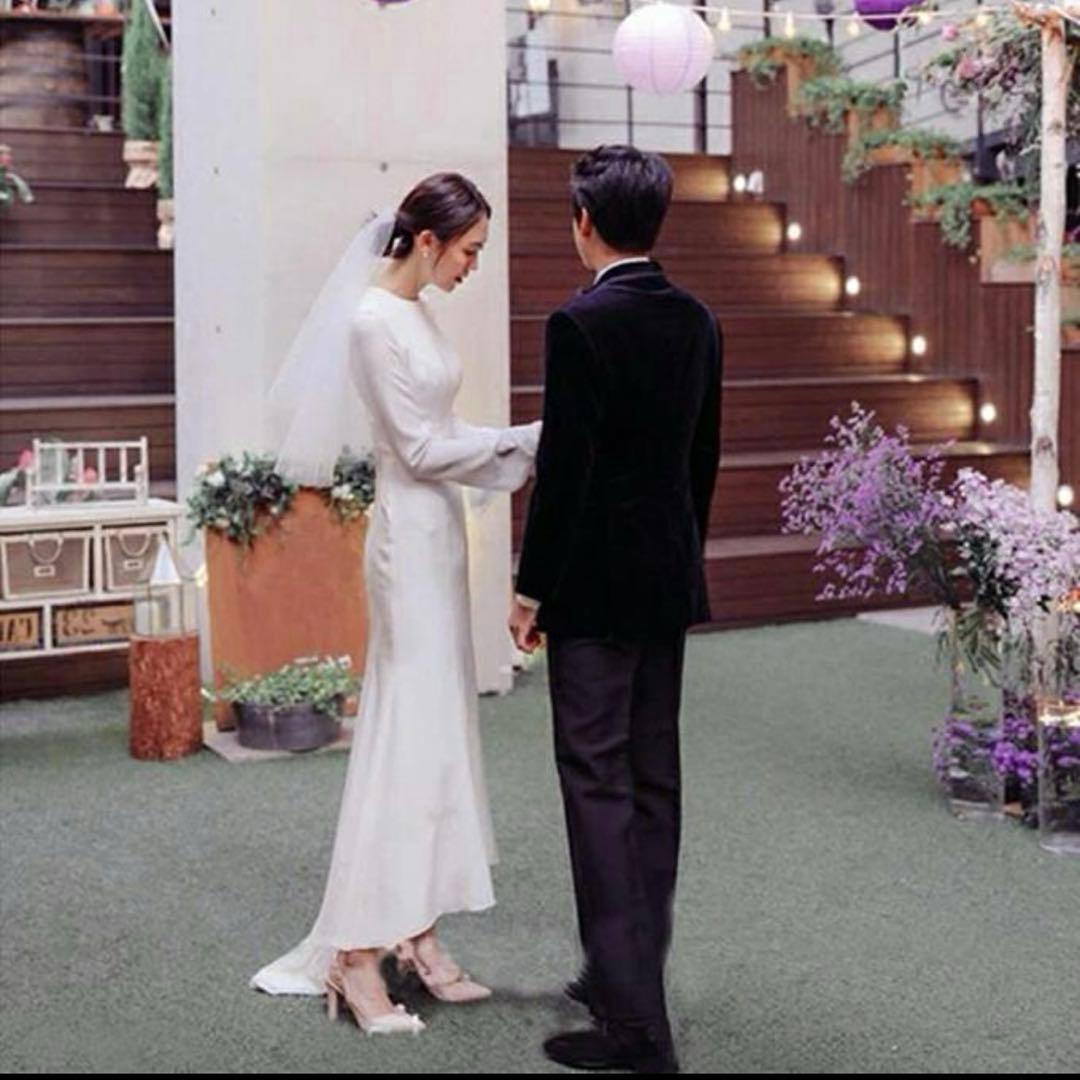 ウェディングドレス　長袖　クラシカル　韓国　フィッシュテール　トレーン