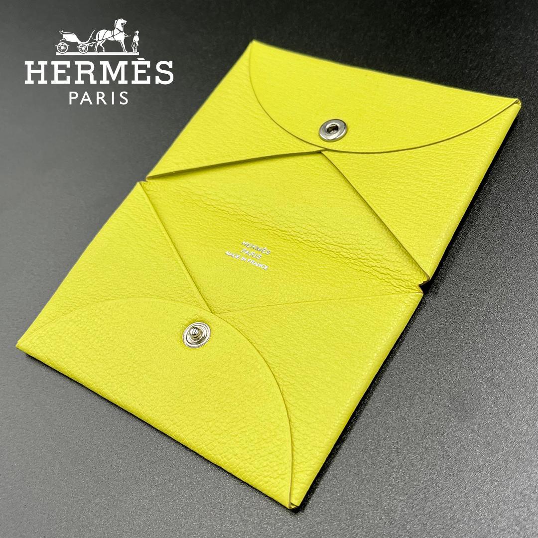 HERMES エルメス カルヴィ イエロー系 名刺入れ　カードケース フランス製