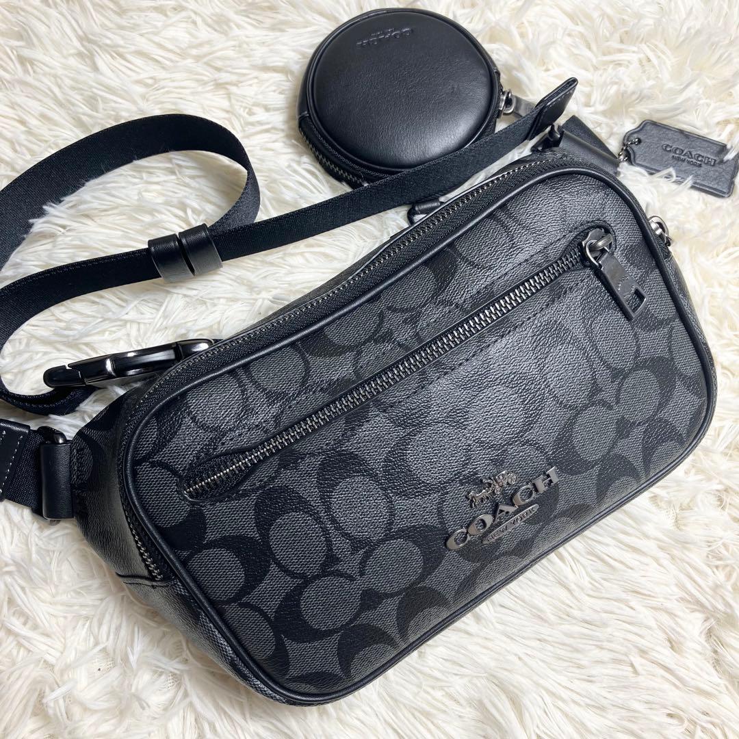 【未使用】COACH＊ボディバッグ シグネチャー チャコール PVC