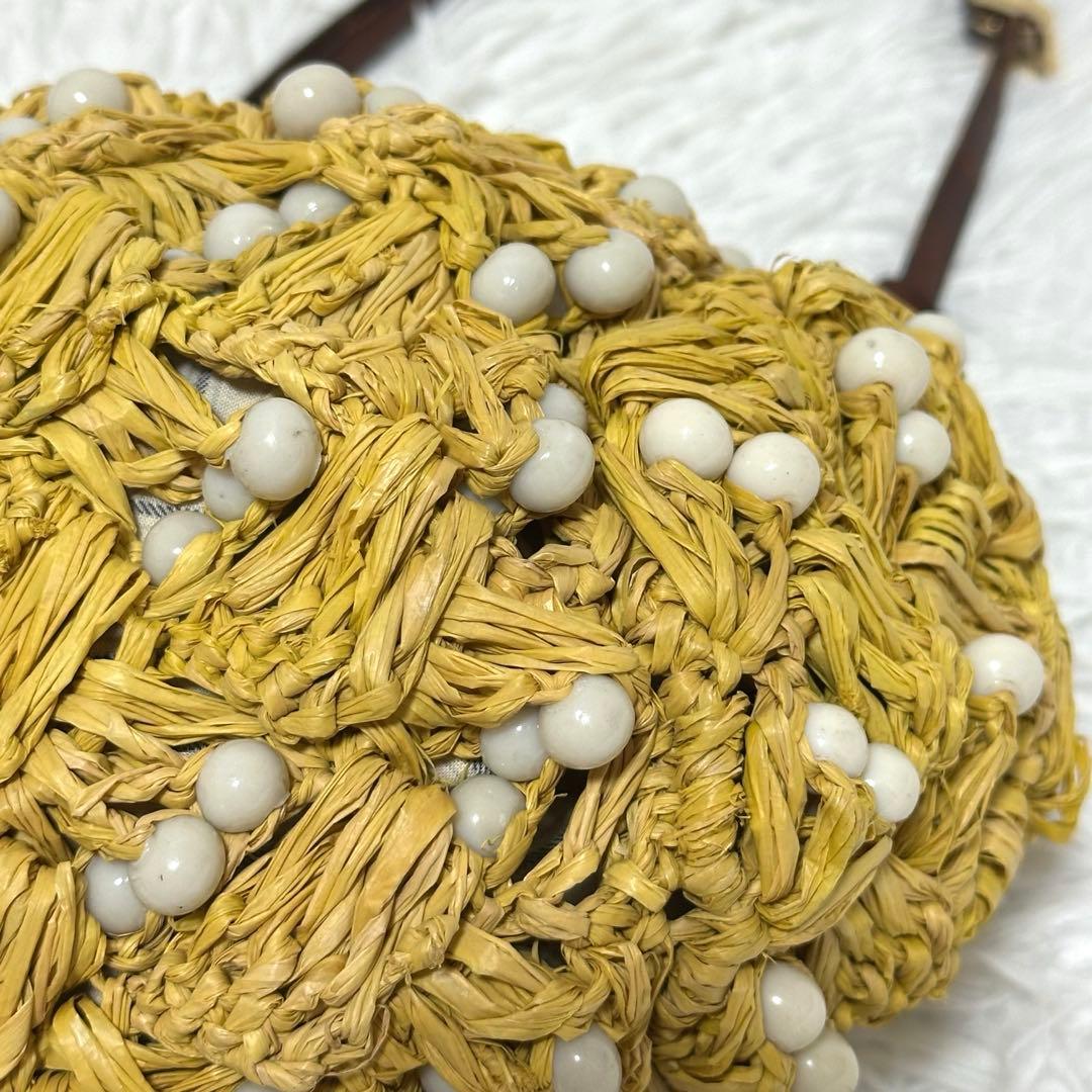 美品✨ジャマンピュエッシュ がま口 ビーズ ワンショルダーバッグ ラフィア カゴ