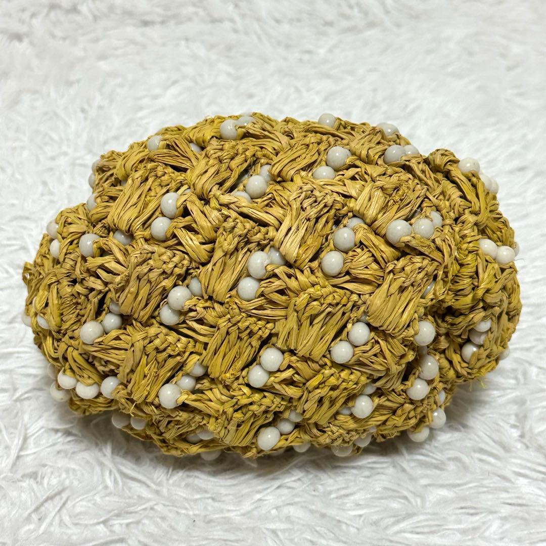 美品✨ジャマンピュエッシュ がま口 ビーズ ワンショルダーバッグ ラフィア カゴ