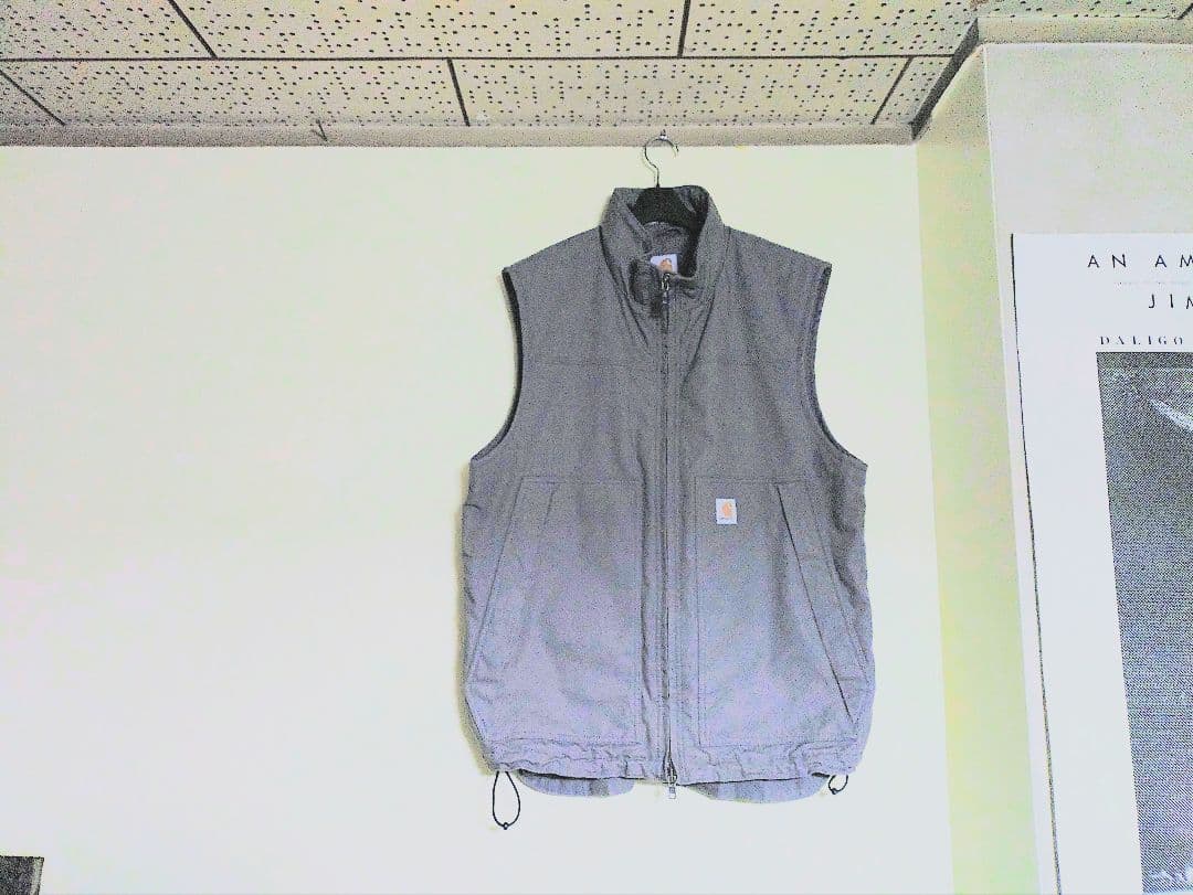 ❐Carhartt ⚪グレー ダブルジップ【ドローコード付き】ベスト