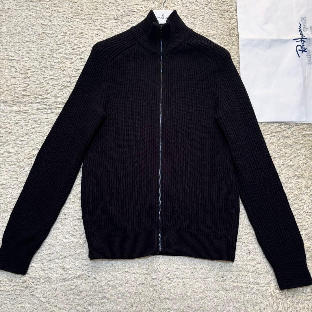 希少サイズL アルマーニ ドライバーズニット 太め リブ 高級ジップ ロゴ 黒