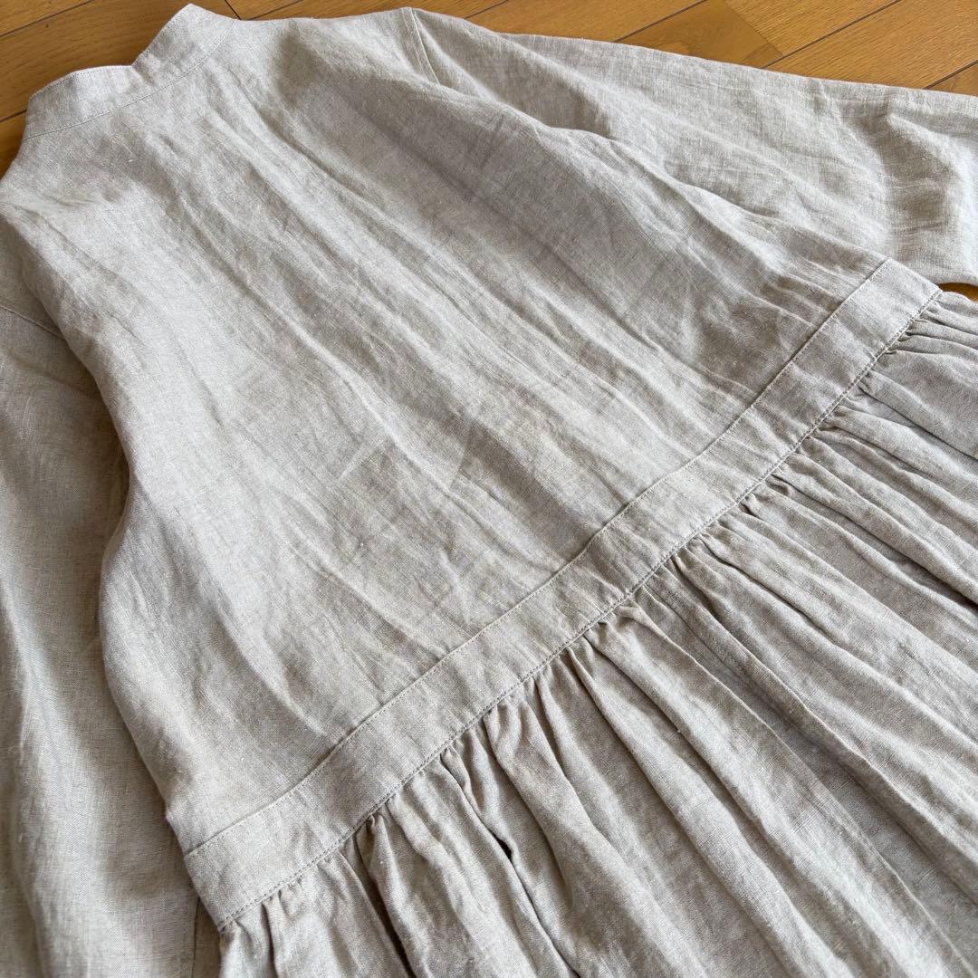 GRANDMA MAMA DAUGHTER スタンドカラーリネンワンピース