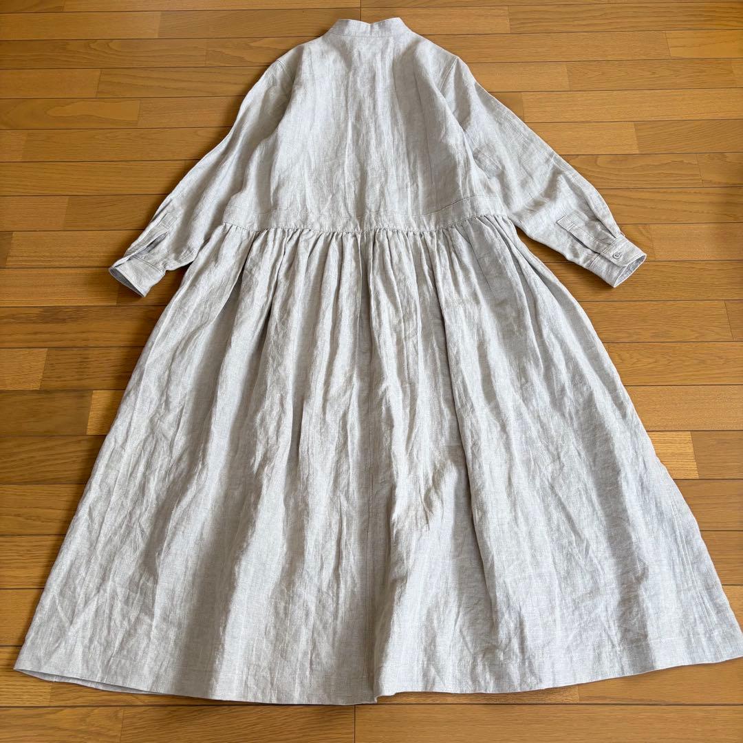 GRANDMA MAMA DAUGHTER スタンドカラーリネンワンピース