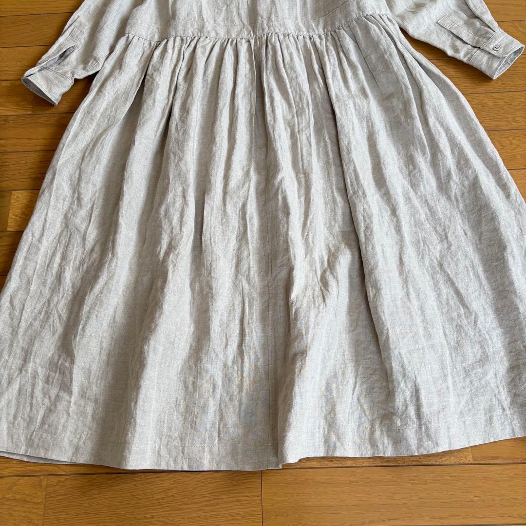 GRANDMA MAMA DAUGHTER スタンドカラーリネンワンピース