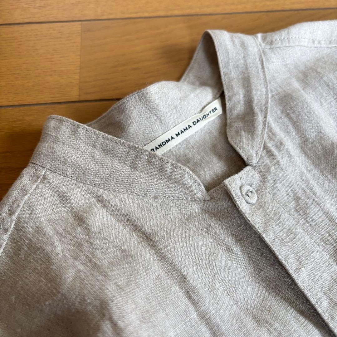 GRANDMA MAMA DAUGHTER スタンドカラーリネンワンピース