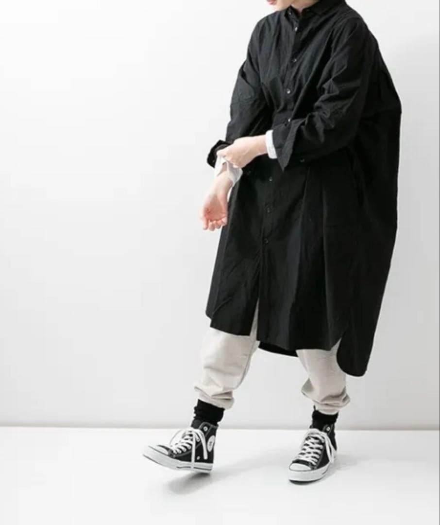 グレー シャツワンピース 長袖 Aライン