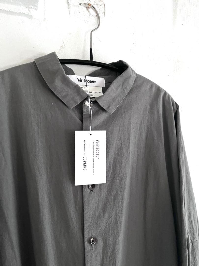 グレー シャツワンピース 長袖 Aライン