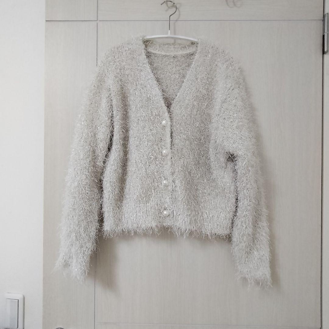 新品同様NOLLEY'Sノーリーズ2024SSラメVネックフリンジカーディガン