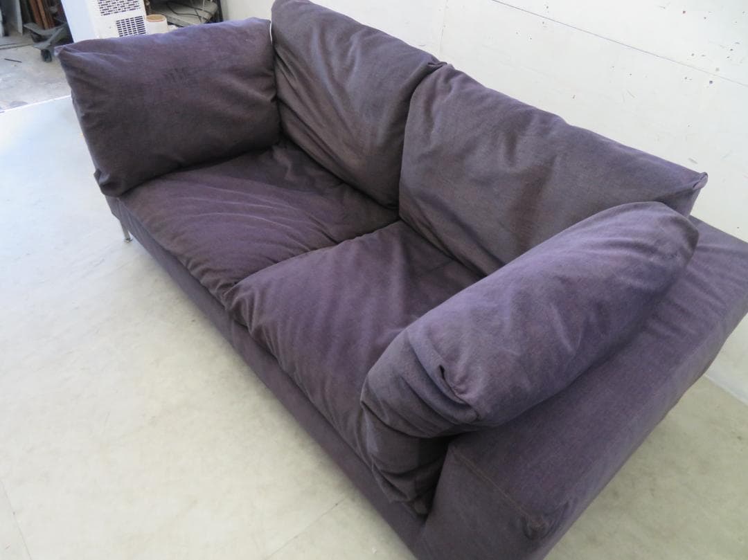 美品■カッシーナ■BOX2人掛けワイドソファ■名作■フェザー■ナス紺■69.6万