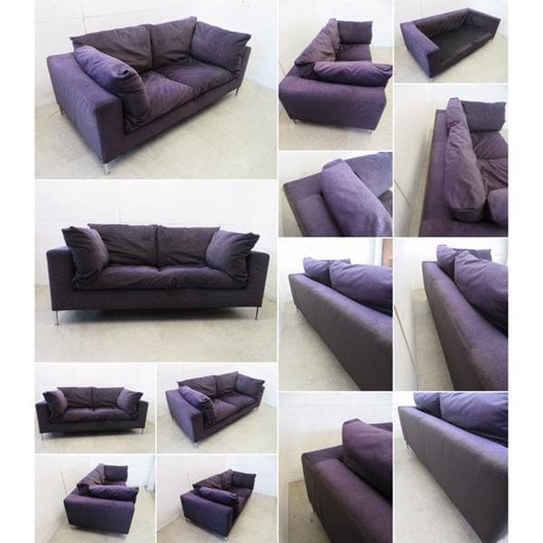 美品■カッシーナ■BOX2人掛けワイドソファ■名作■フェザー■ナス紺■69.6万