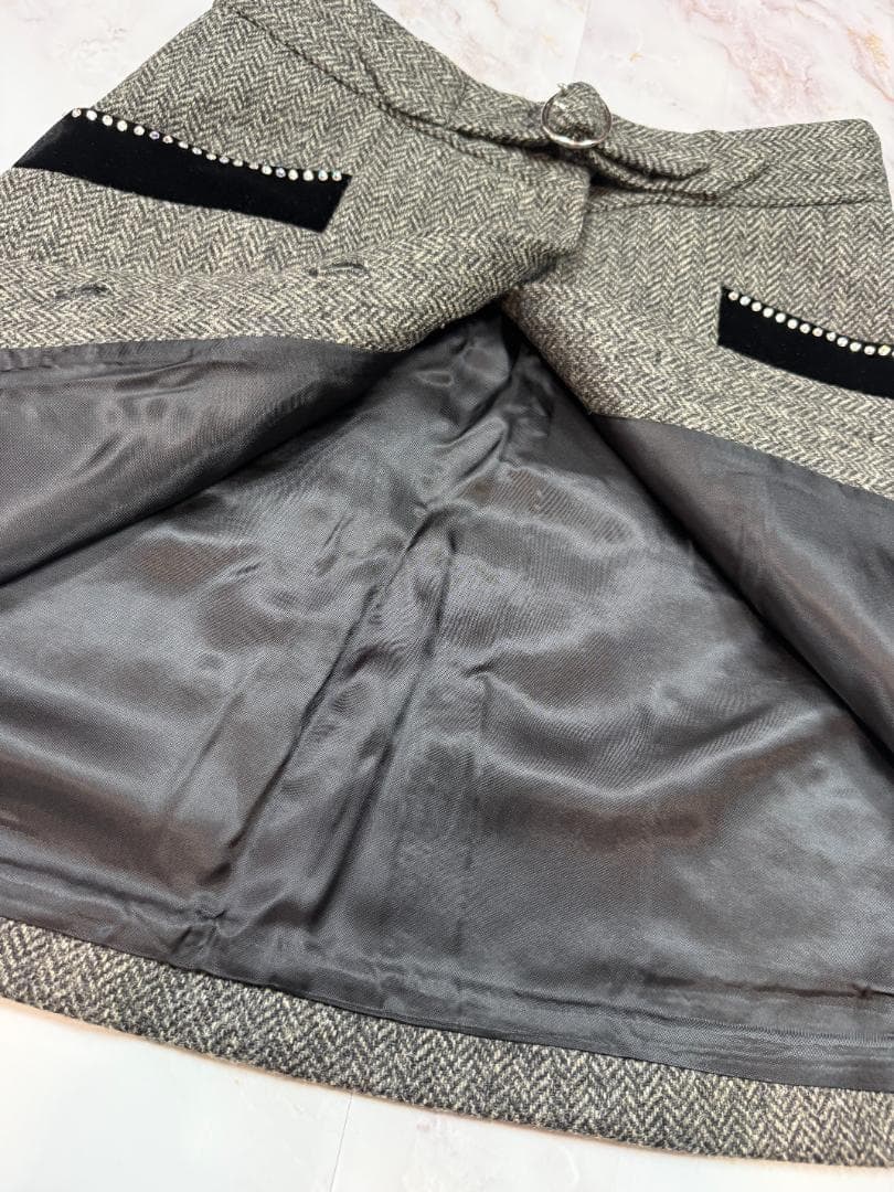 MIU MIU ミュウミュウ ウール混 Aラインスカート ビジュー装飾付 42