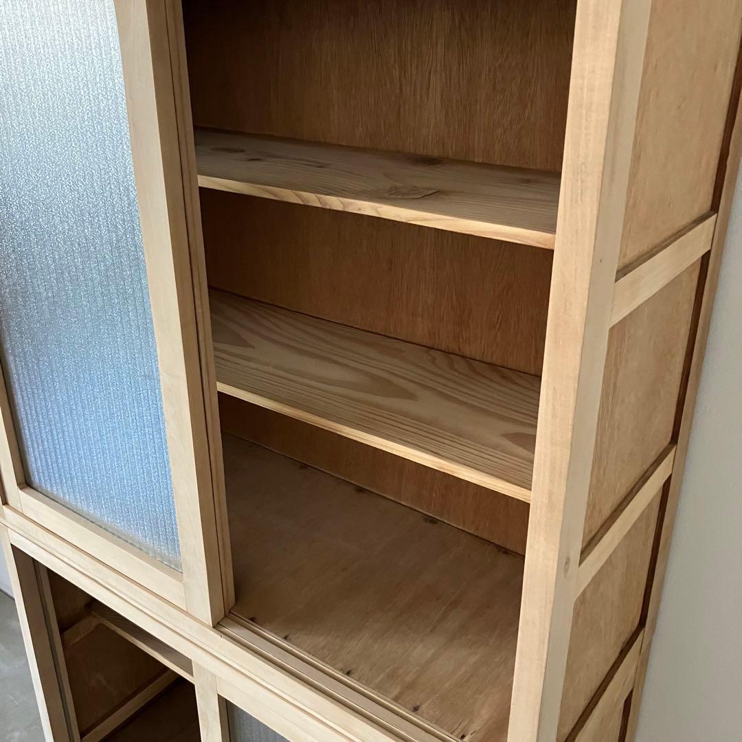 レトロ　アンティーク　古道具　古家具　剥離家具　ストリップド　食器棚　ガラス棚