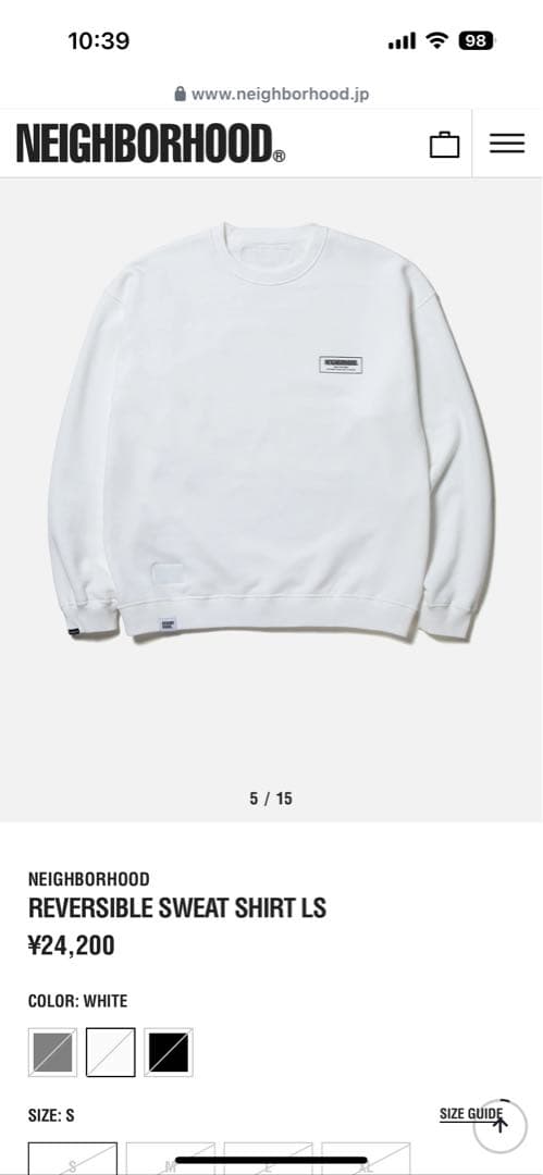 NEIGHBORHOOD REVERSIBLE SWEAT SHIRT L 白