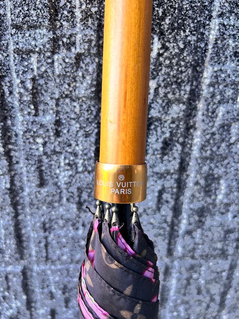 LOUIS VUITTON 長傘 黒とピンク花柄