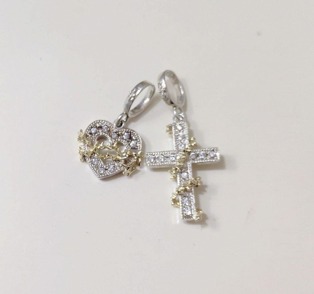 ラブ＆ヘイト　シルバー　ネックレストップ　クロス　ハート　いばら　2個セット