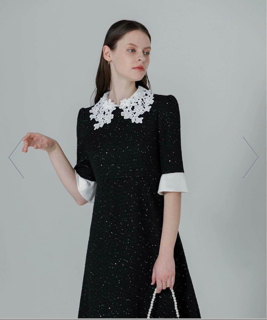 ＊新品タグ付き＊LEJA 花柄レースカラースパンコール刺繍Aラインフレアドレス