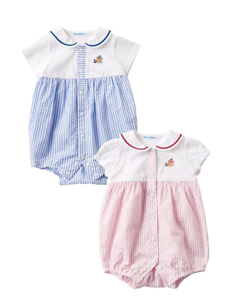 GW価格 12950→10950新品ファミリア ストライプ襟付きロンパース 80