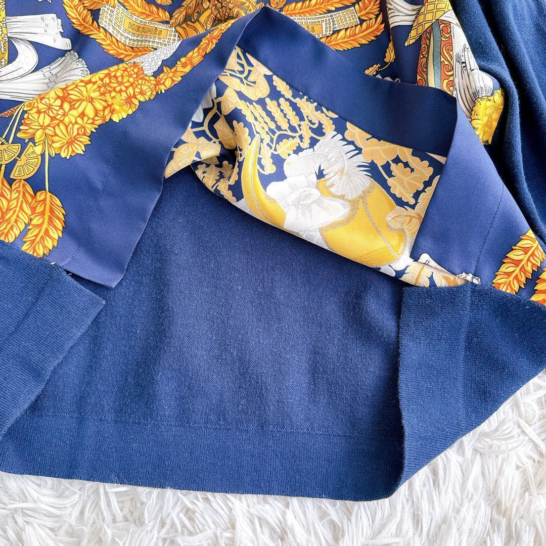 オールド エルメス ニット　切替　異素材　シャツ　ブラウス　シルク　カシミヤ　M