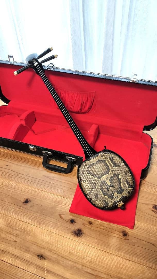 三線 本革 盛島開鐘チーガ 美品