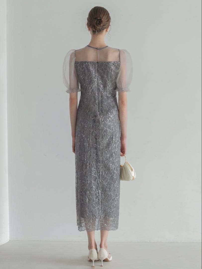 チュールフラワースパンコールIラインワンピースドレス結婚式二次会成人式パーティー