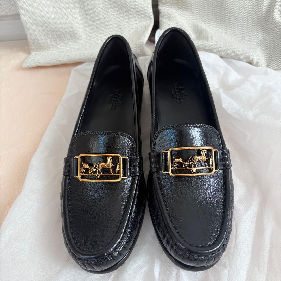 【未使用】　エルメス　モカシン　ケッシー　ローファー　レザー　ブラック　馬車金具