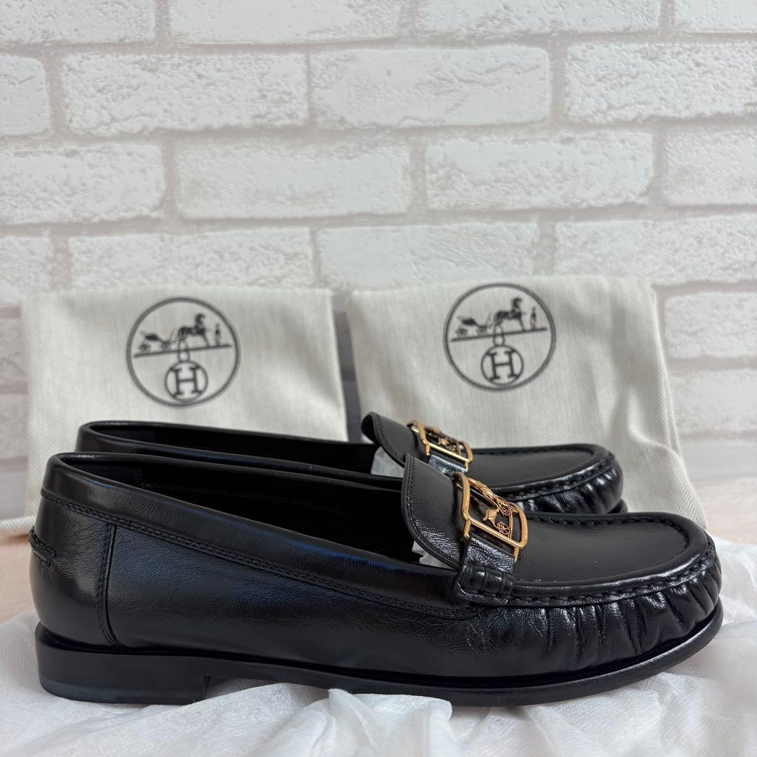 【未使用】　エルメス　モカシン　ケッシー　ローファー　レザー　ブラック　馬車金具