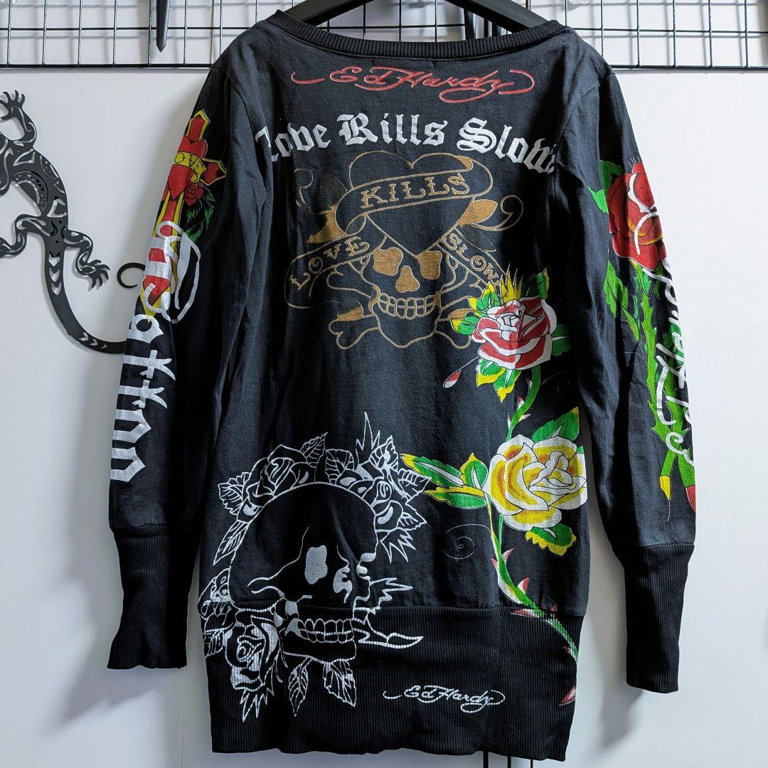 Ed Hardy エドハーディー 薔薇とスカル柄 ロングTシャツ 長袖 y2k