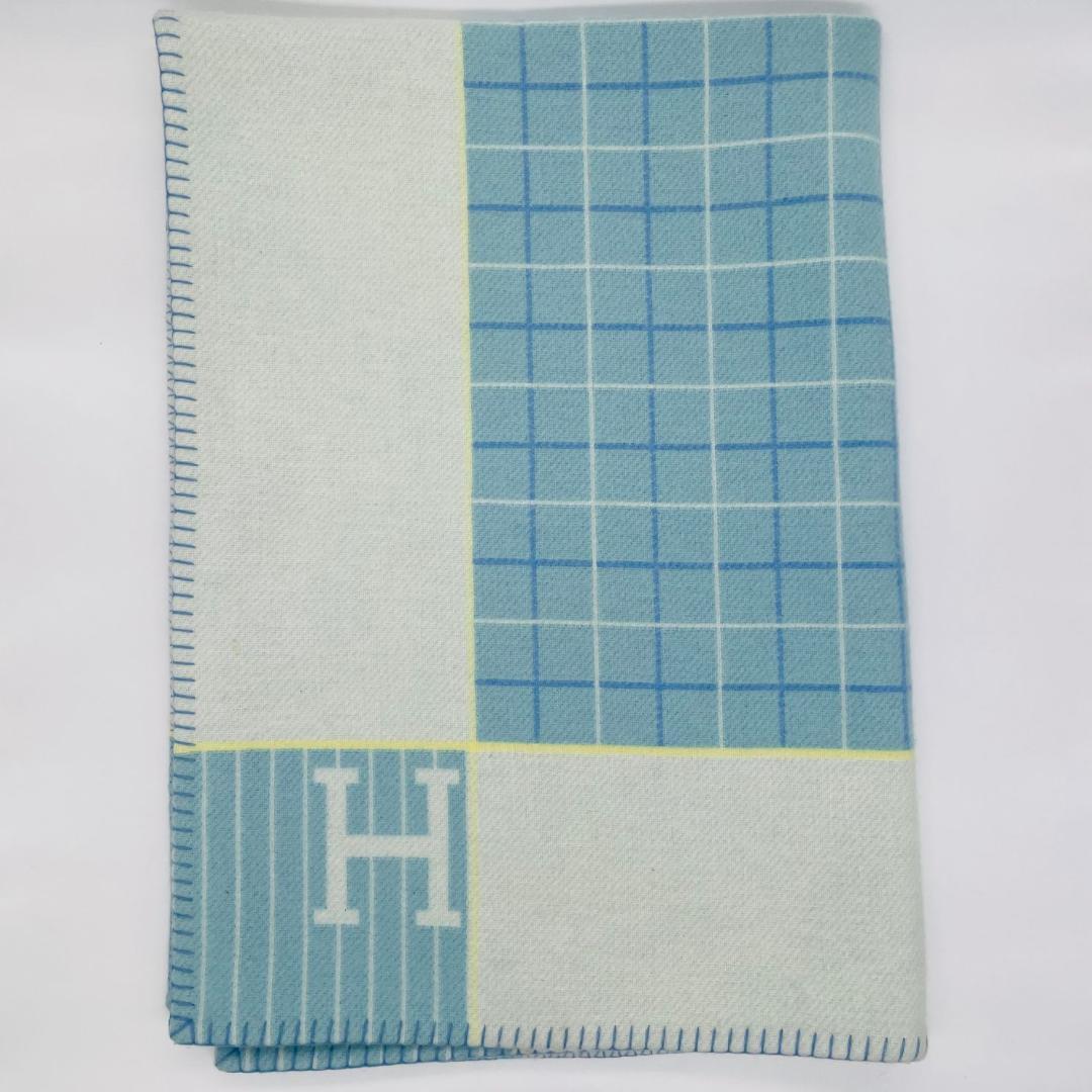 HERMES エルメス アヴァロン ブランケット ブルー カシミア　ウール