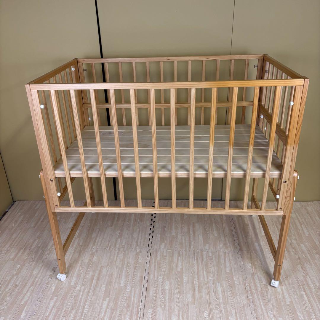 除菌清掃済☆美品☆　大和屋　トール　Wオープン　ベビーベッド　ナチュラル　すのこ