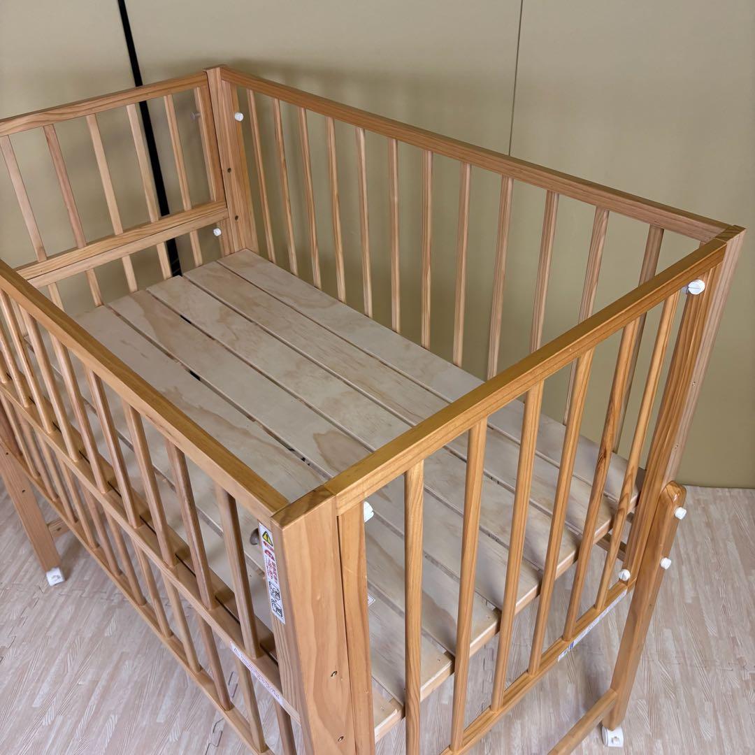除菌清掃済☆美品☆　大和屋　トール　Wオープン　ベビーベッド　ナチュラル　すのこ