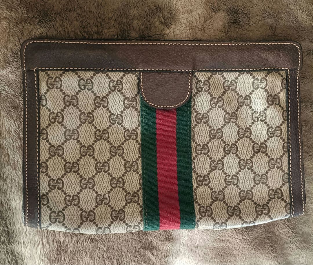 GUCCI シェリーライン クラッチバッグ レザー PVC GG セカンドバッグ